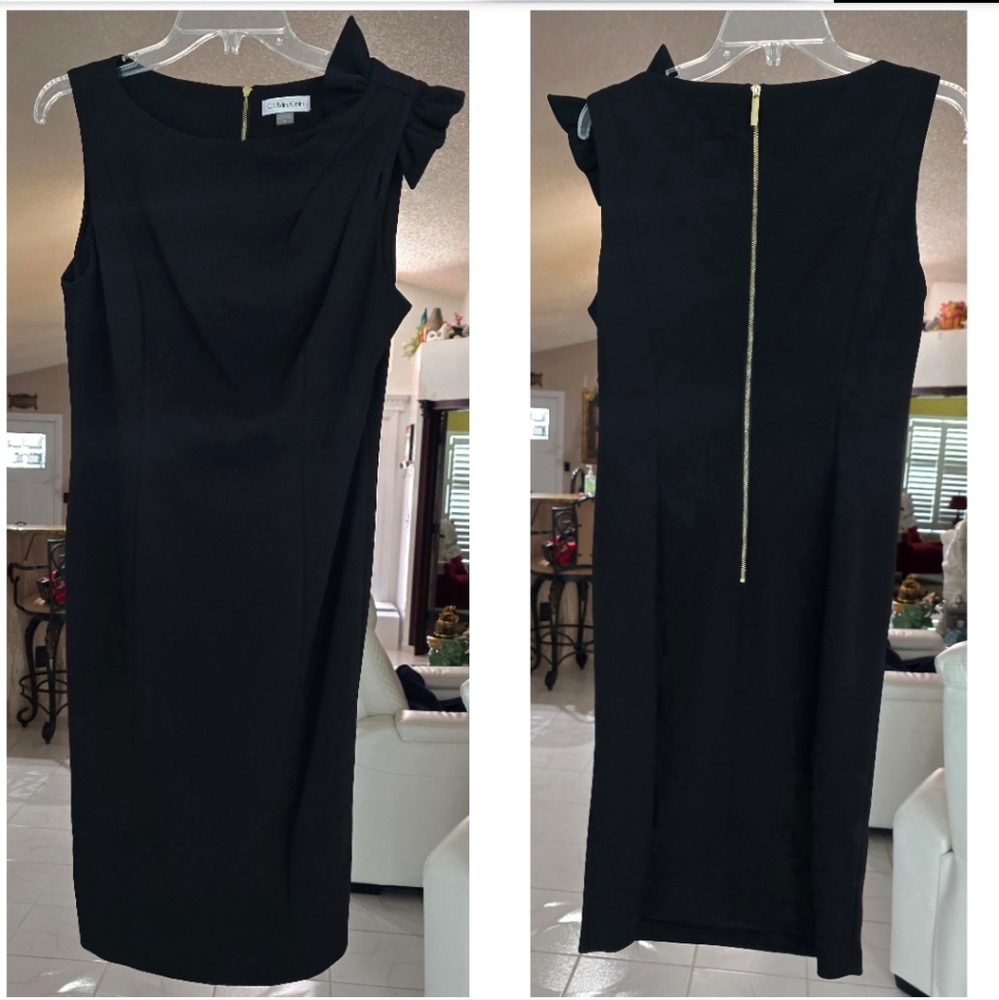 Calvin Klein 🖤 Black Bow Shoulder Dress, Size 8 - Picture 4 of 13